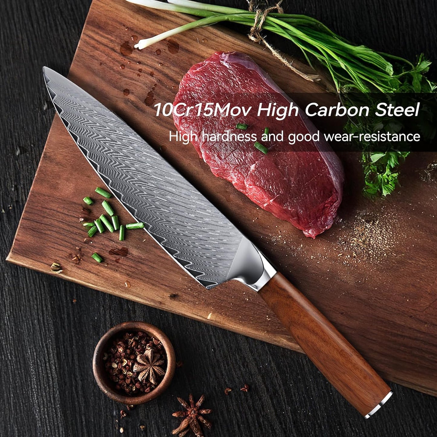 Damascus Chef Knife 8" Pakka Wood Handle