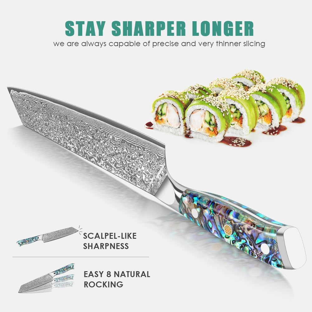 Damascus Kiritsuke Kitchen Knife 8" Abalone Shell Handle
