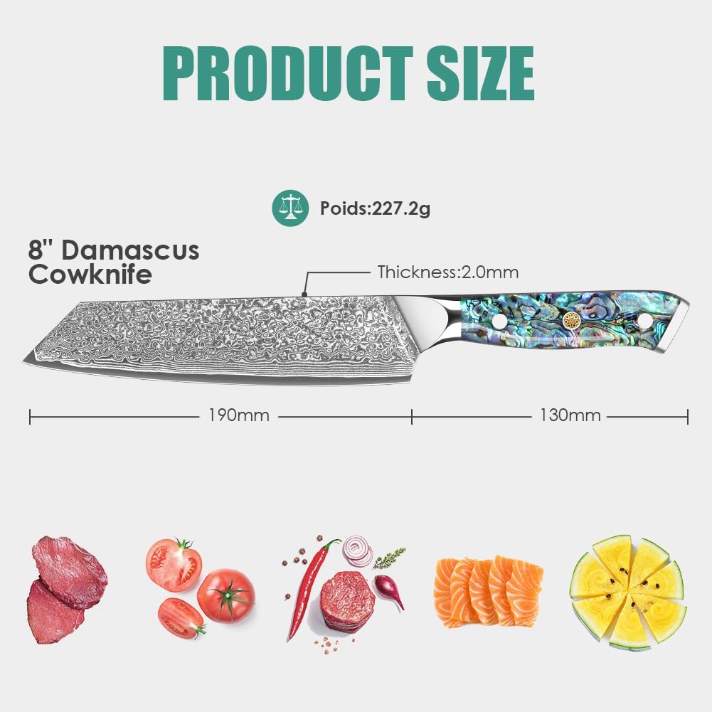 Damascus Kiritsuke Kitchen Knife 8" Abalone Shell Handle