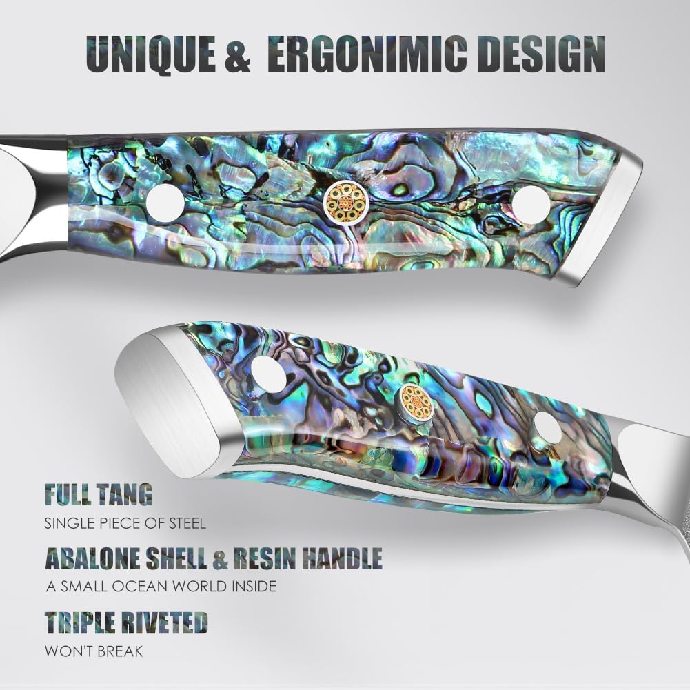 Damascus Kiritsuke Kitchen Knife 8" Abalone Shell Handle