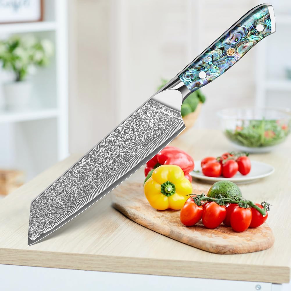 Damascus Kiritsuke Kitchen Knife 8" Abalone Shell Handle