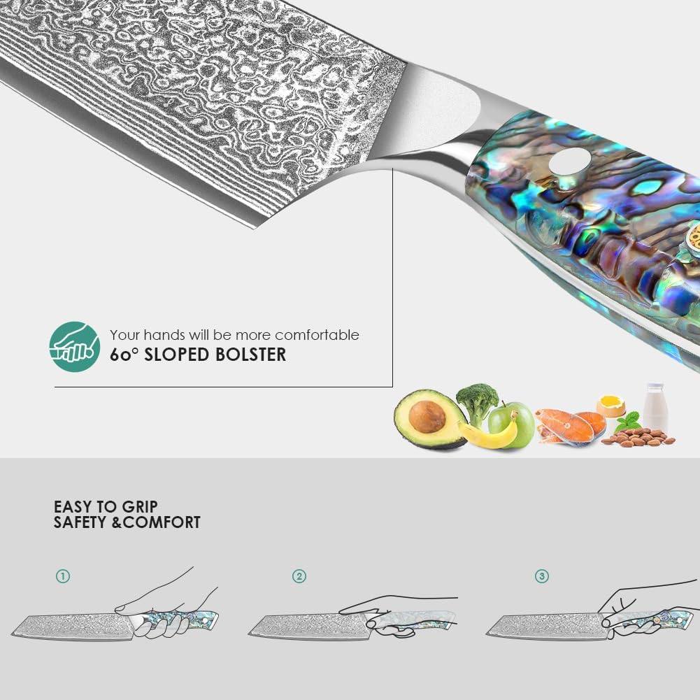 Damascus Kiritsuke Kitchen Knife 8" Abalone Shell Handle