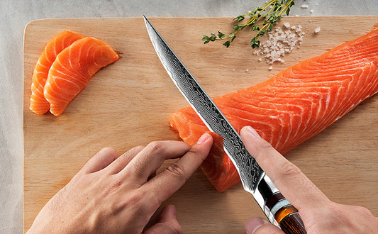 Damascus Boning Kitchen Knife 5.5" Pakka Wood Handle