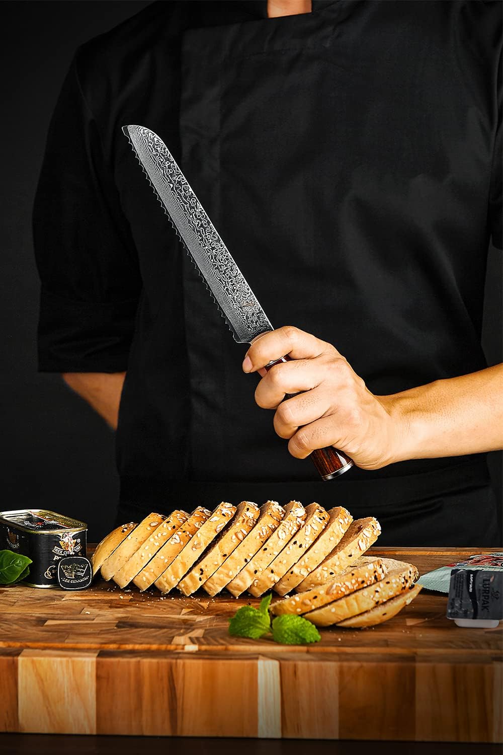 Damascus Bread Kitchen Serrated Knife 8" Pakka Wood Handle
