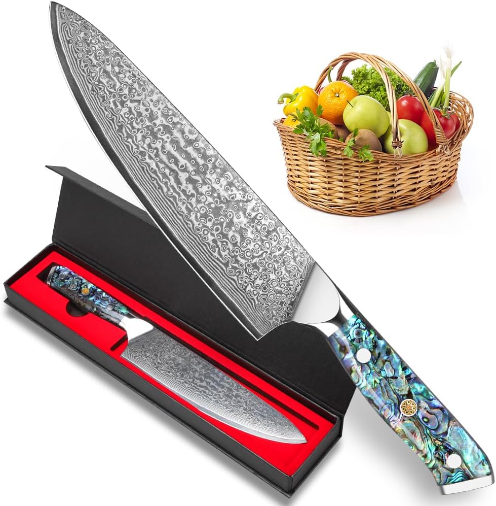 Damascus Chef Knife 8" Abalone Shell Handle