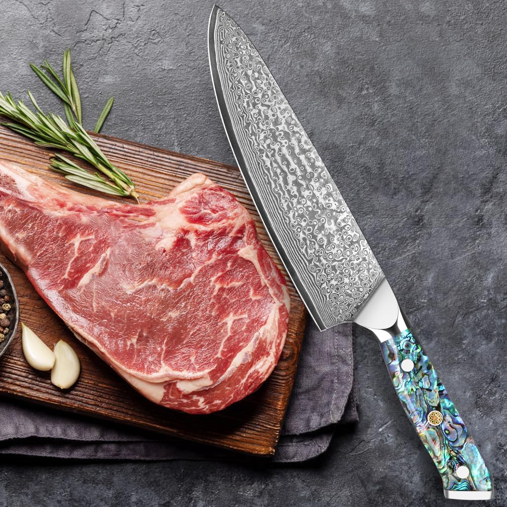 Damascus Chef Knife 8" Abalone Shell Handle