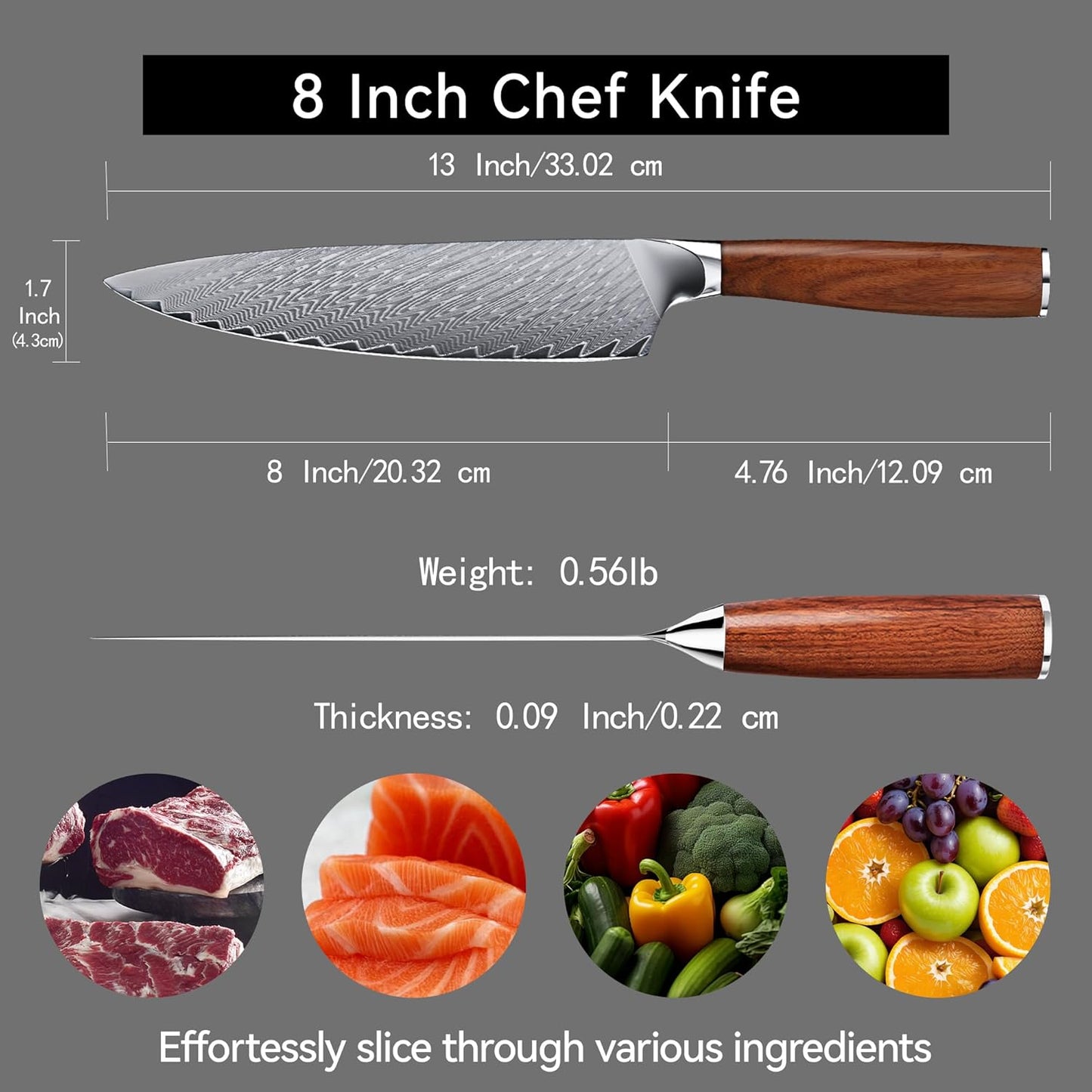 Damascus Chef Knife 8" Pakka Wood Handle