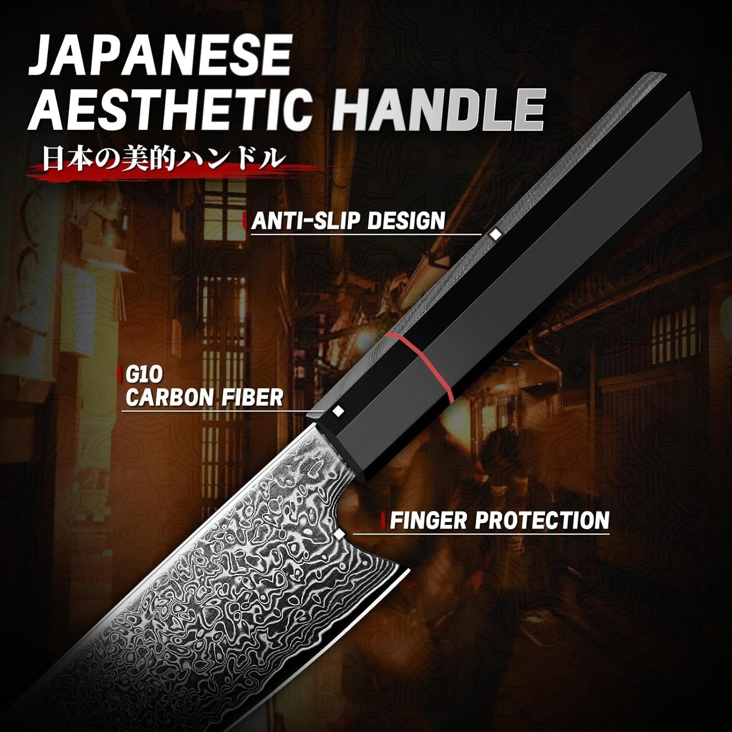 3-Piece Damascus Chef Knife Set with Carbon Fiber G10 Handles