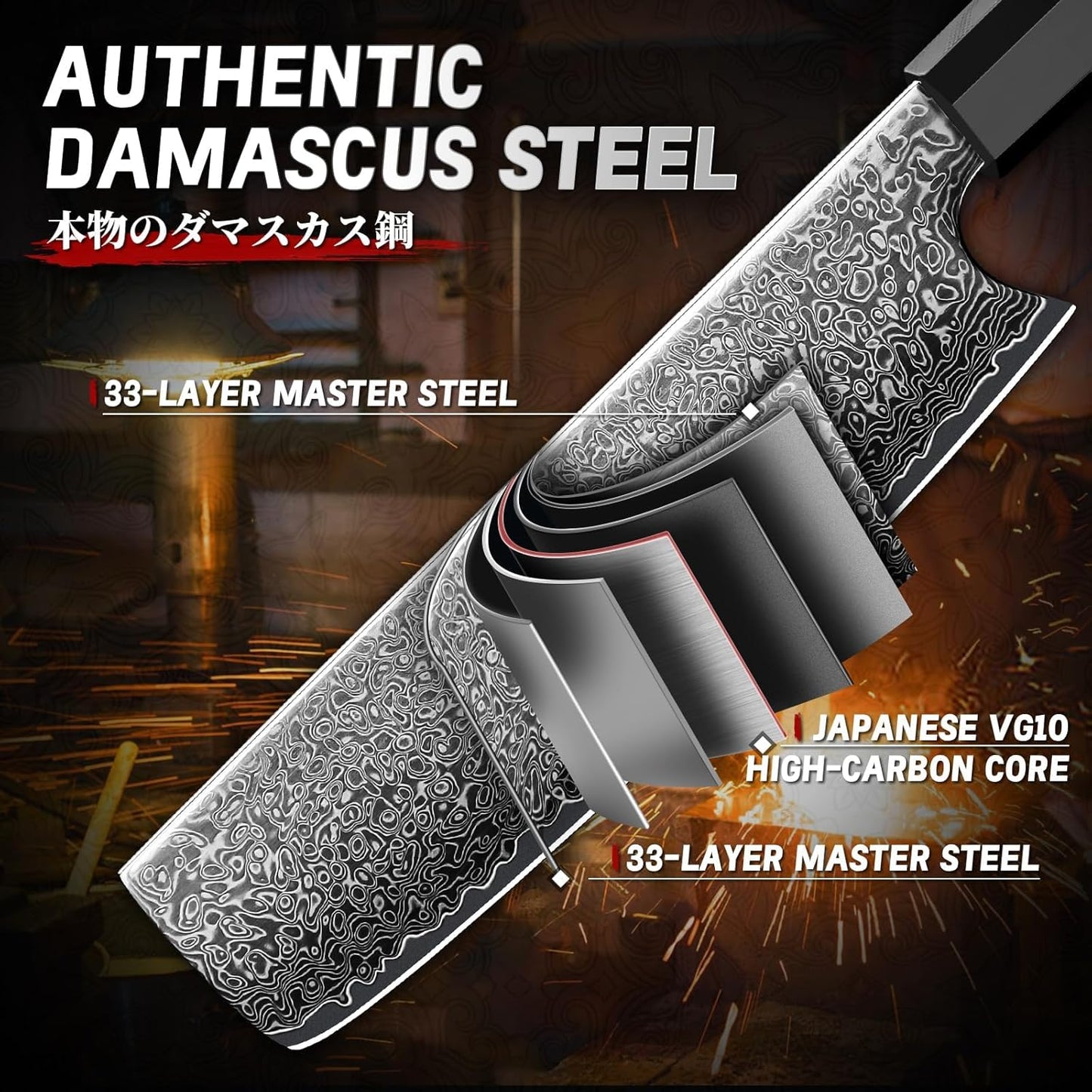 Damascus Nakiri Chopping Kitchen Knife 7" G10 Carbon Fiber Handle