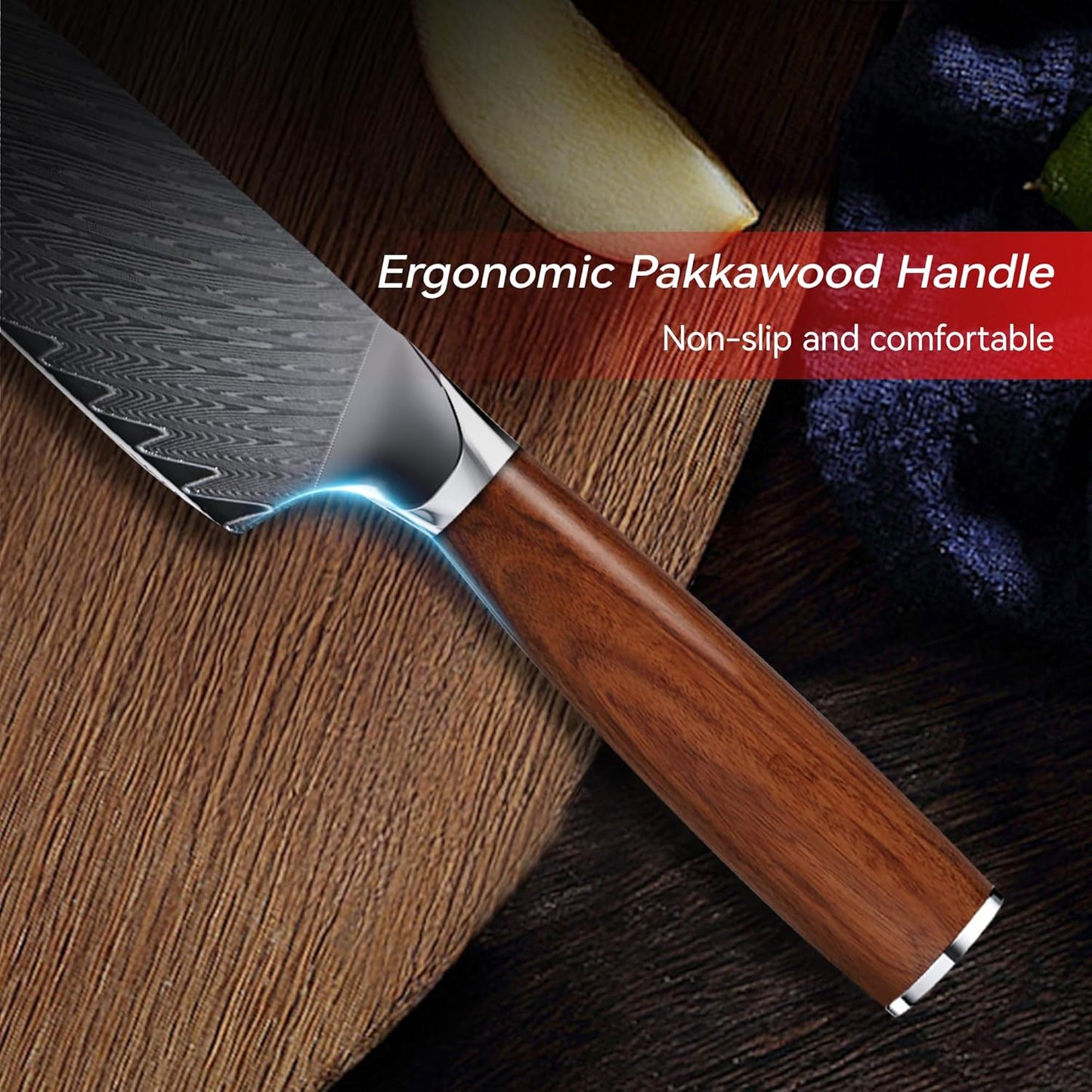 Damascus Chef Knife 8" Pakka Wood Handle