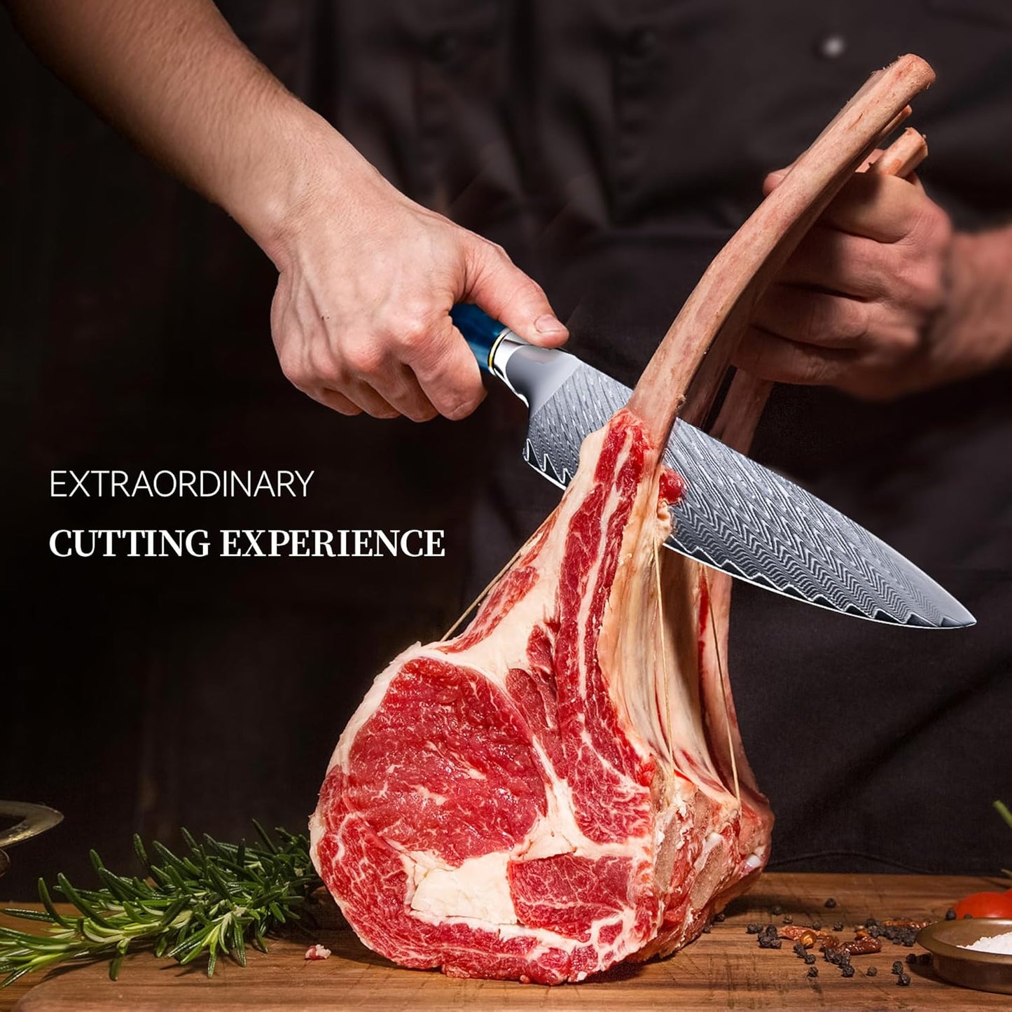 Damascus Chef Knife 8" Pakka Wood & Blue Resin Handle