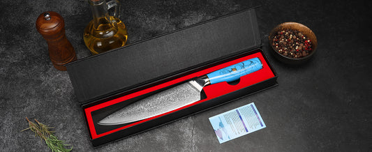 Damascus Chef Knife 8" Blue Resin Handle