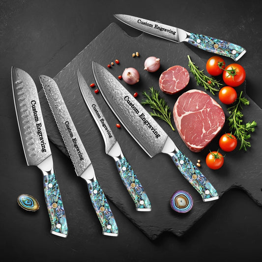 5-Piece Damascus Chef Knife Set with Abalone Shell Handles