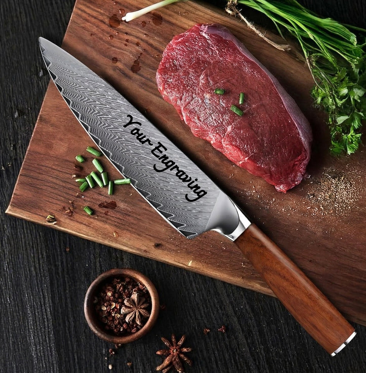 Damascus Chef Knife 8" Pakka Wood Handle
