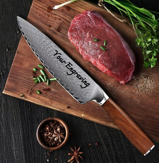 Damascus Chef Knife 8" Pakka Wood Handle