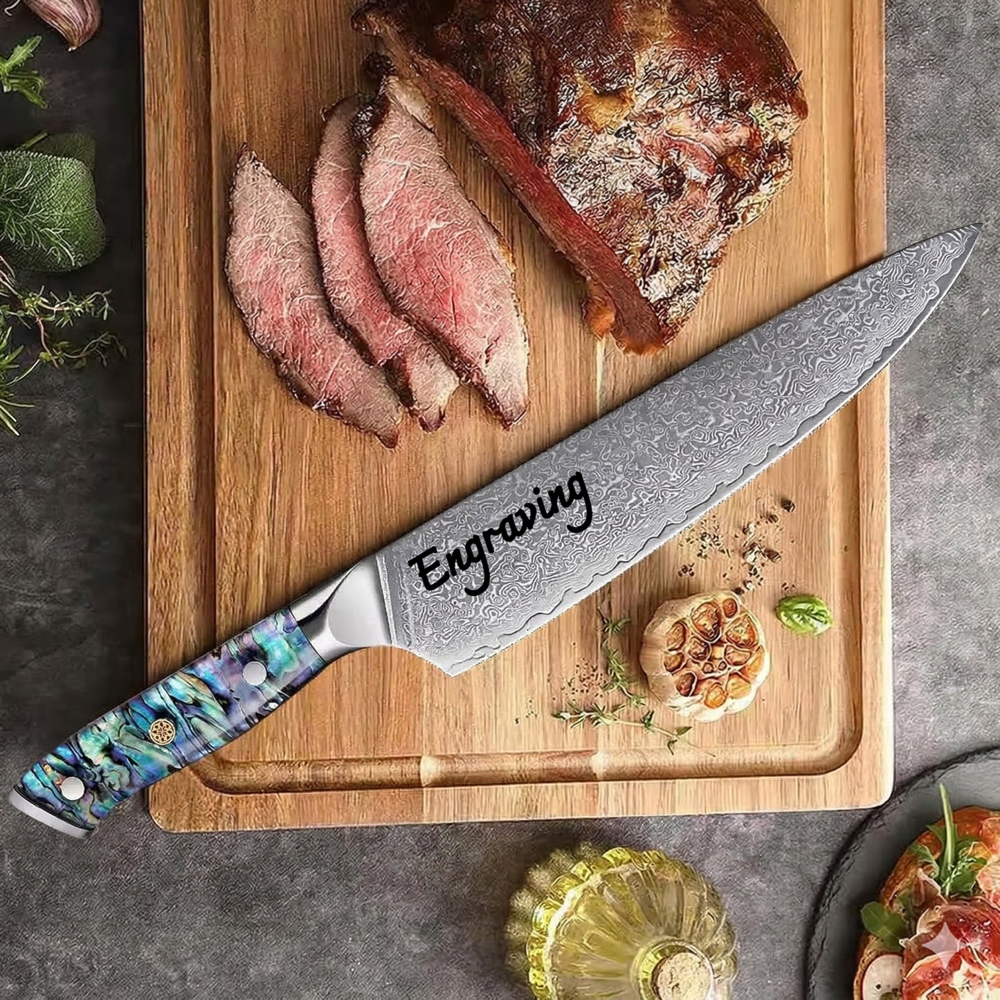 Damascus Chef Knife 8" Abalone Shell Handle