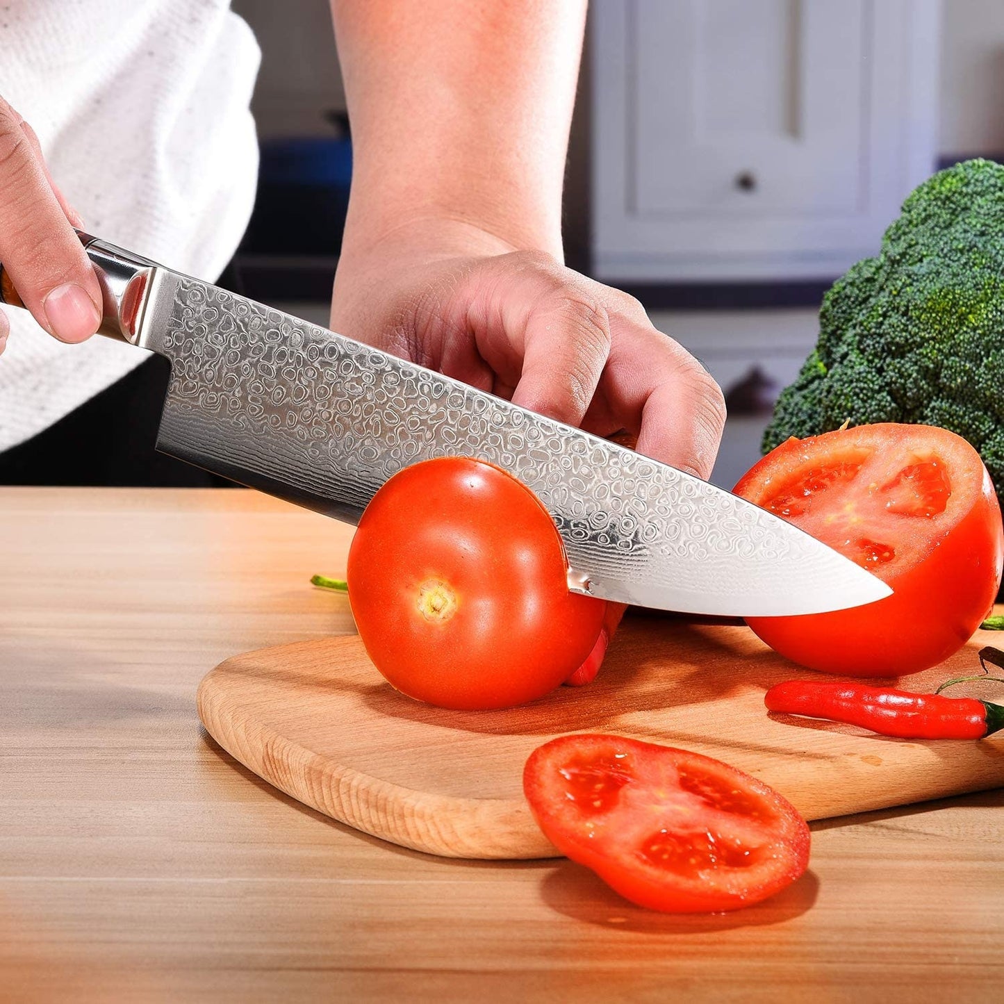 Damascus Chef Knife 8" Pakka Wood Handle