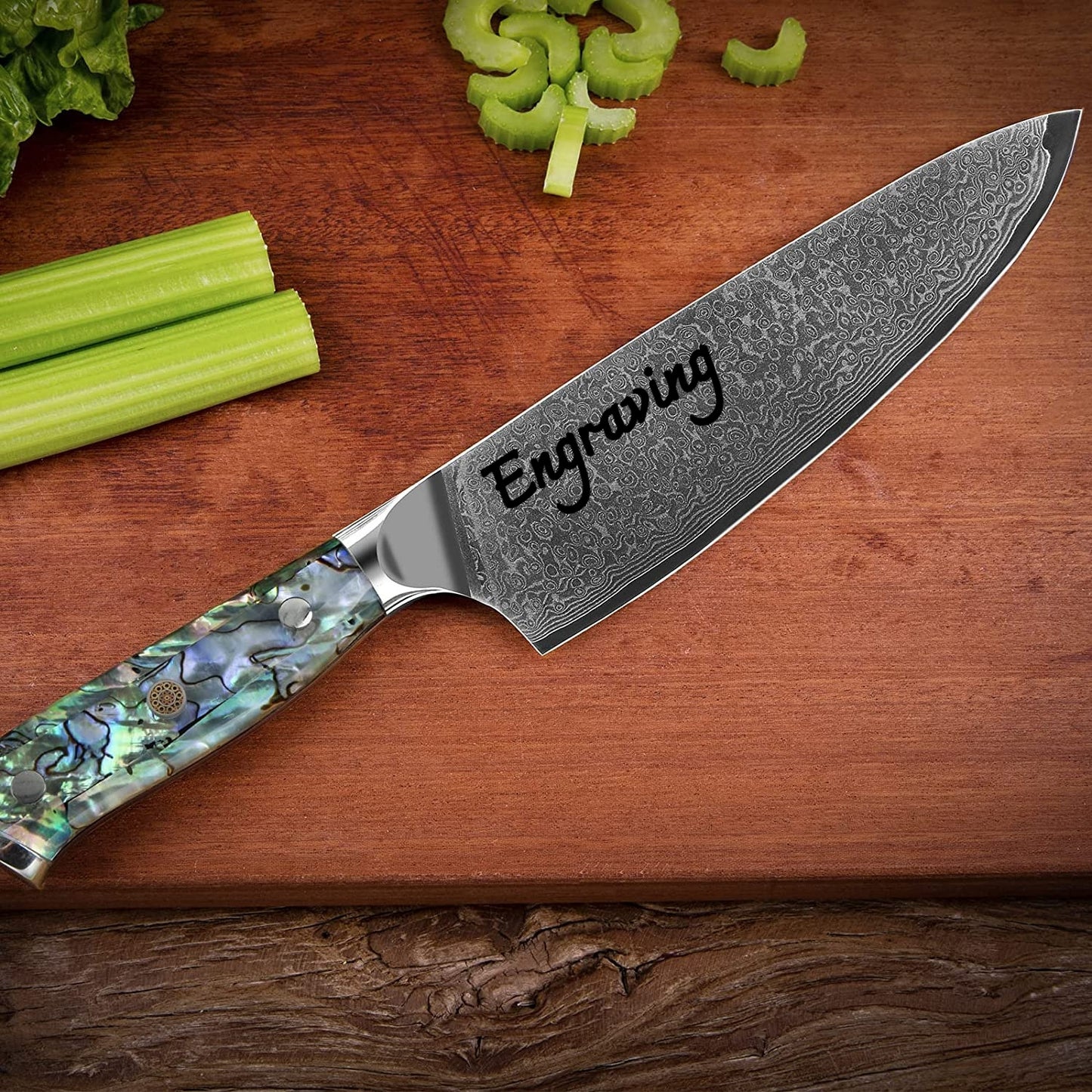 Damascus Chef Knife 8" Abalone Shell Handle