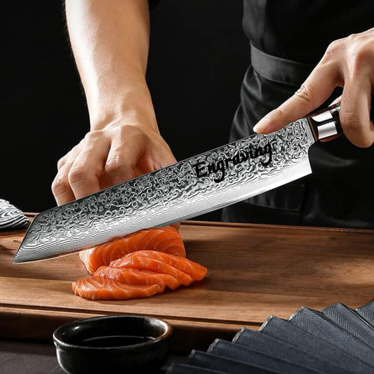 Damascus Kiritsuke Kitchen Knife 9.5" Pakka Wood Handle