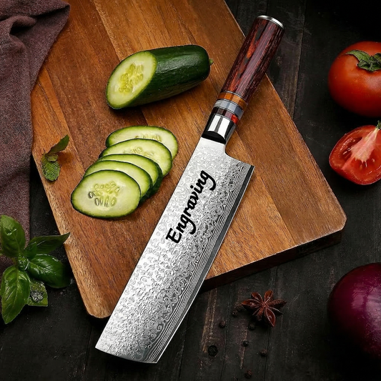 Damascus Nakiri Chopping Kitchen Knife 7" Pakka Wood Handle